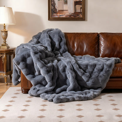 Faux Rabbit Fur Throw Blanket 60x80 Double-Sided Plush
