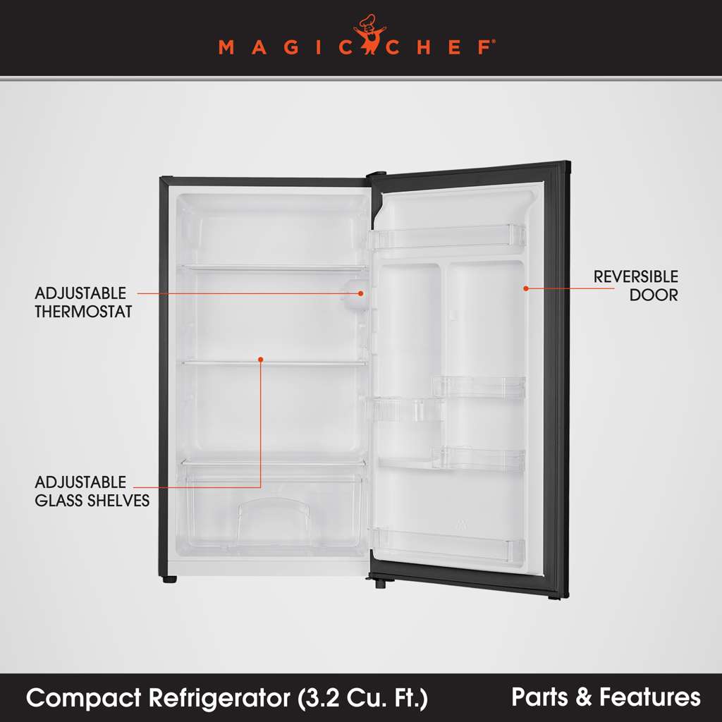 Magic Chef 3.2 Cu. Ft. ENERGY STAR Freezerless Mini Fridge with Glass Shelves - Black - view 8