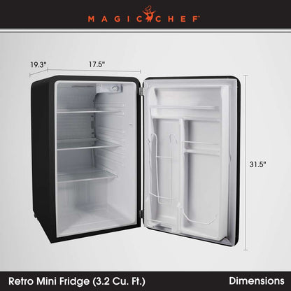 Magic Chef 3.2 Cu. Ft. Retro Mini Fridge with Chrome Handle - Black - view 8