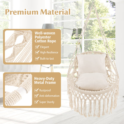 Hanging Hammock Chair with Cushions and Rope Chain