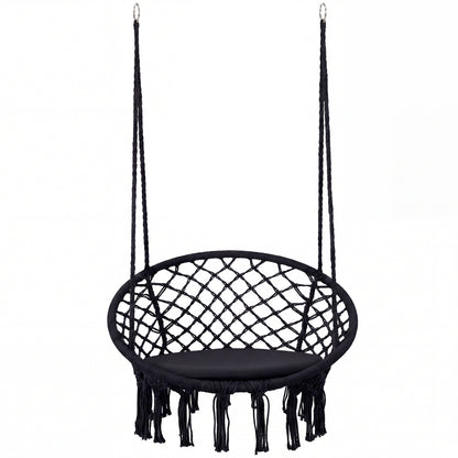 Macrame Swing Chair with Round Cushion and Metal Frame