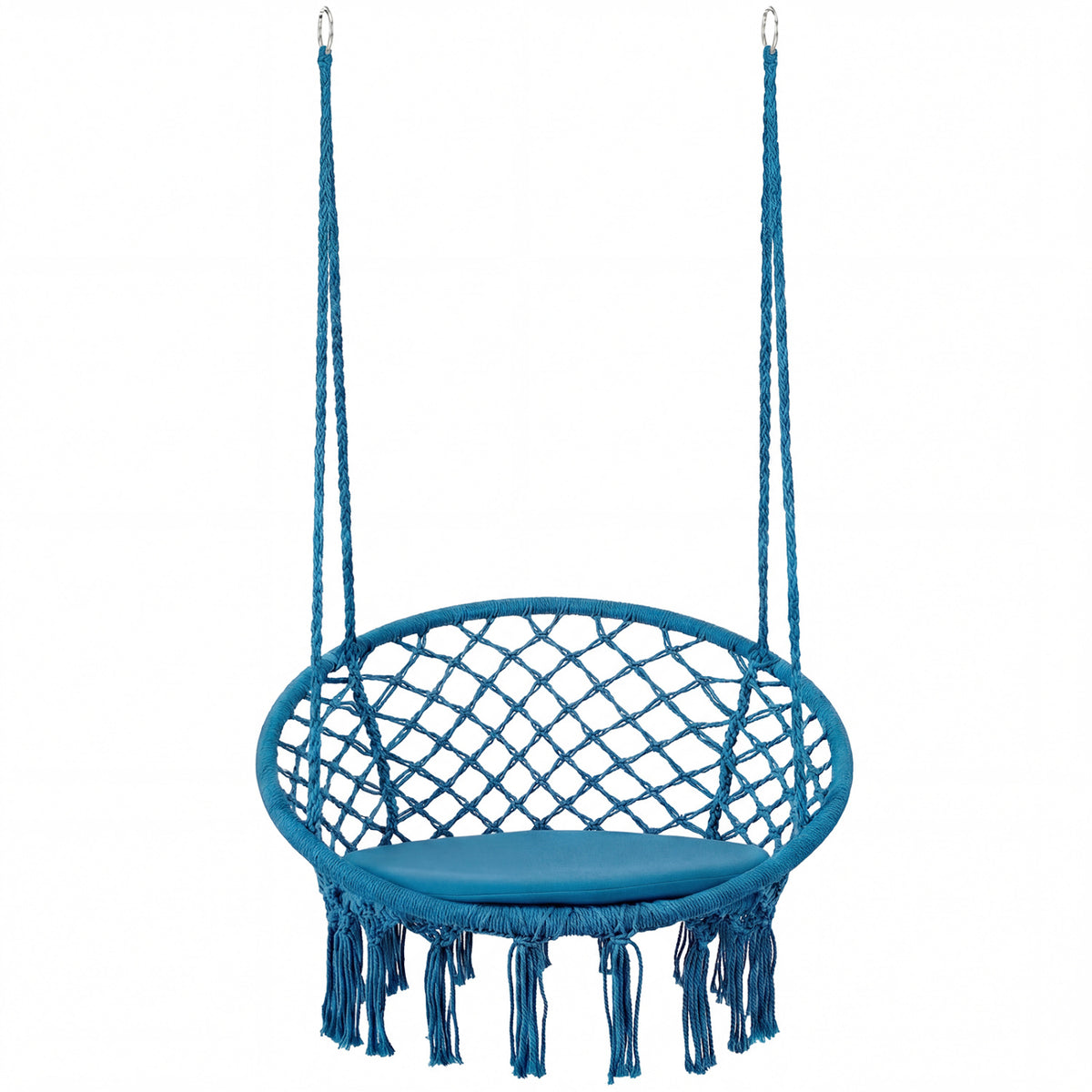 Macrame Swing Chair with Round Cushion and Metal Frame