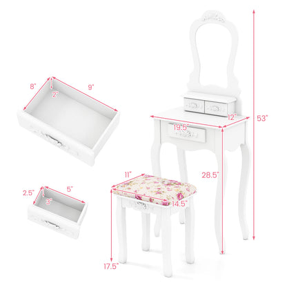 Makeup Vanity Table with Mirror, 3 Drawers & Cushioned Stool