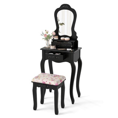 Makeup Vanity Table with Mirror, 3 Drawers & Cushioned Stool