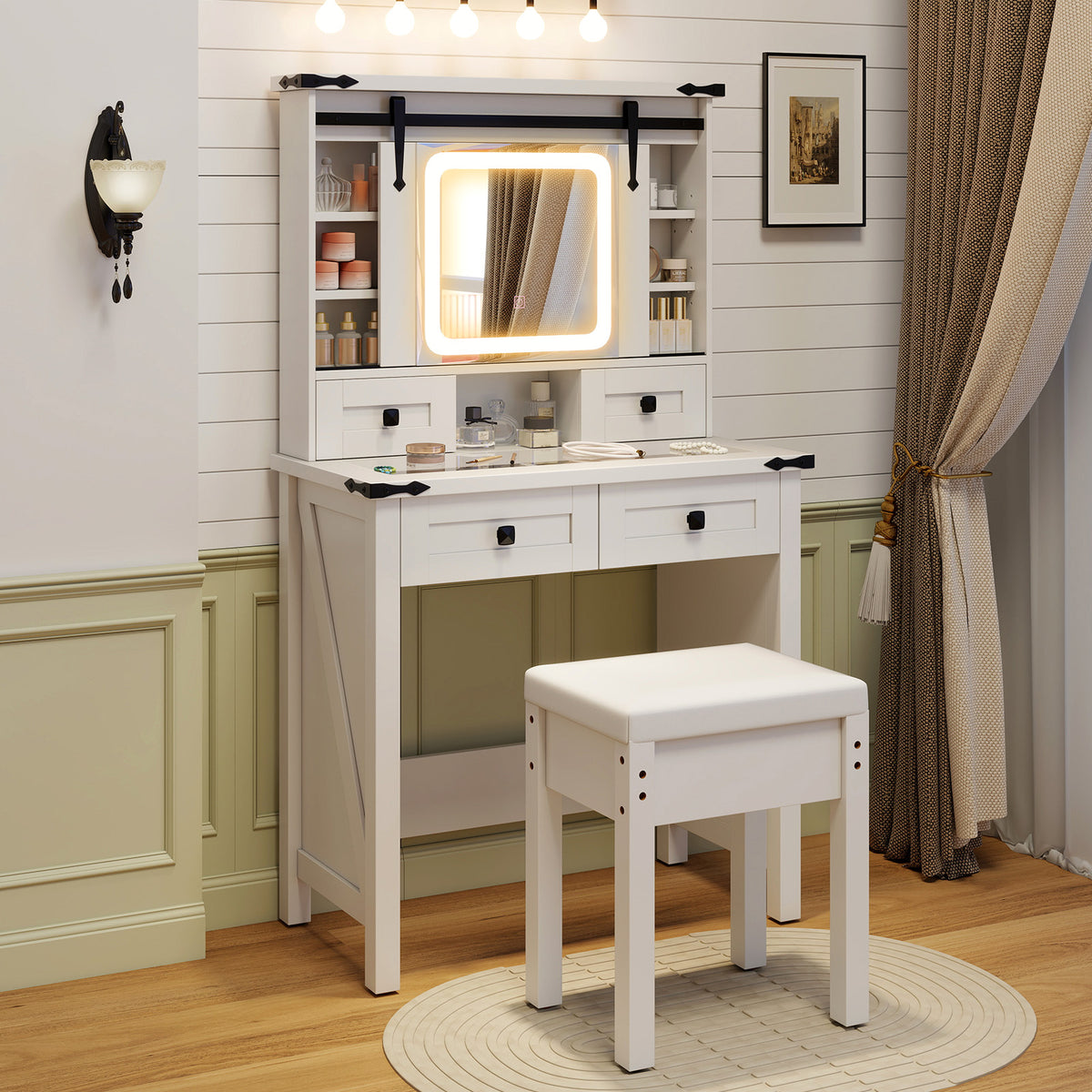 Makeup Vanity Desk with LED Mirror and Storage Shelves