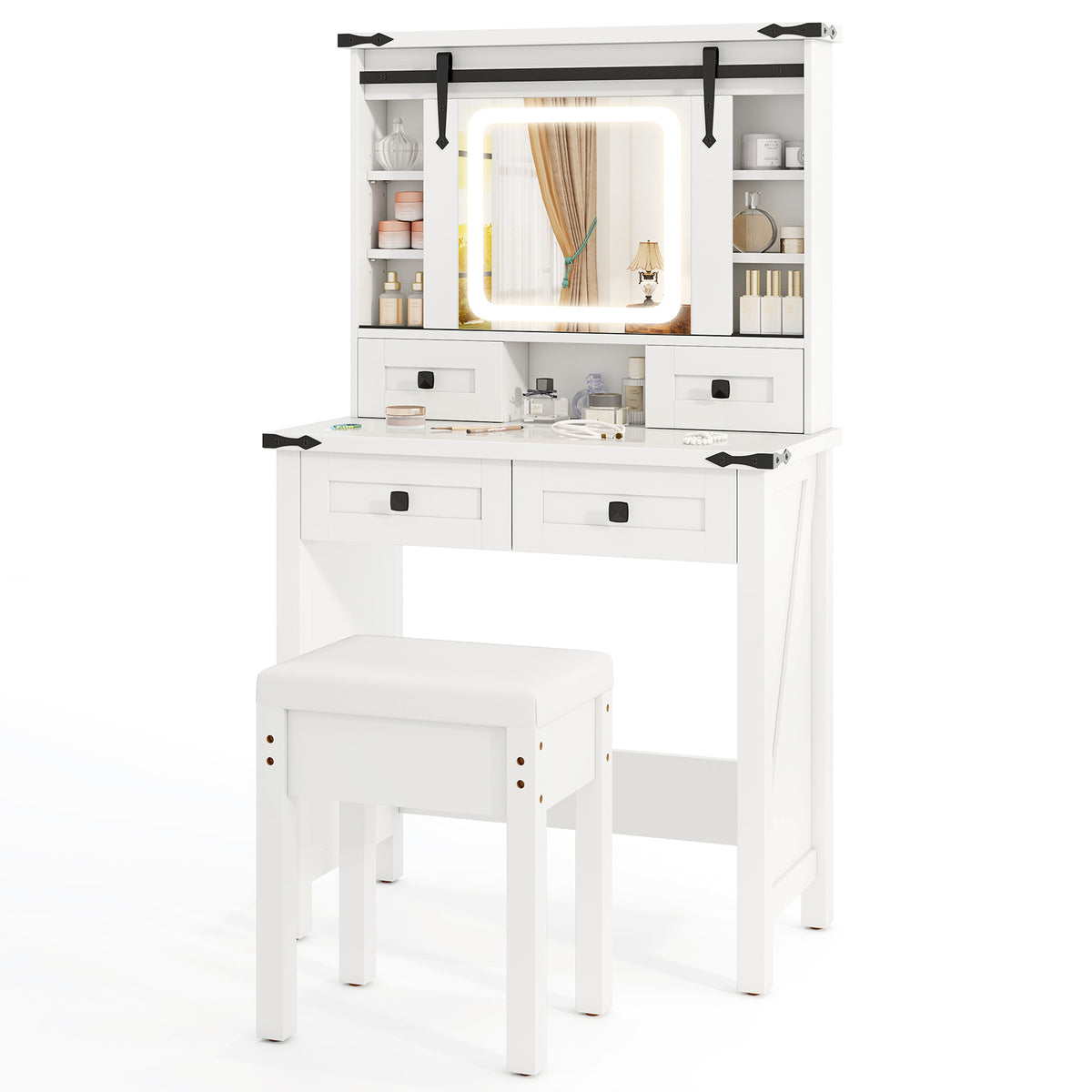 Makeup Vanity Desk with LED Mirror and Storage Shelves