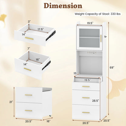 Makeup Vanity with Power Outlets, Flip-Top Mirror & Stool