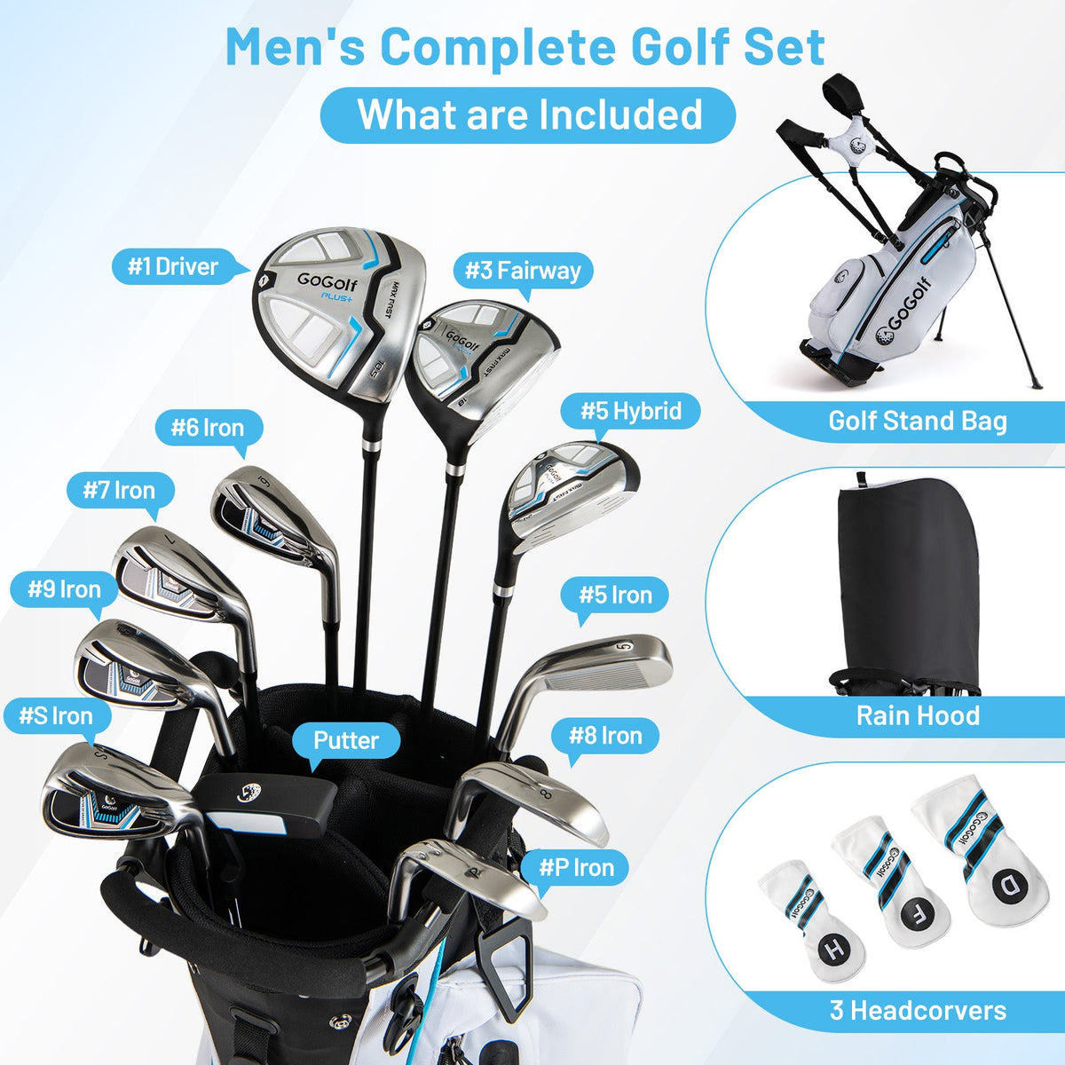 Men's Complete Golf Clubs and Bag Set-White