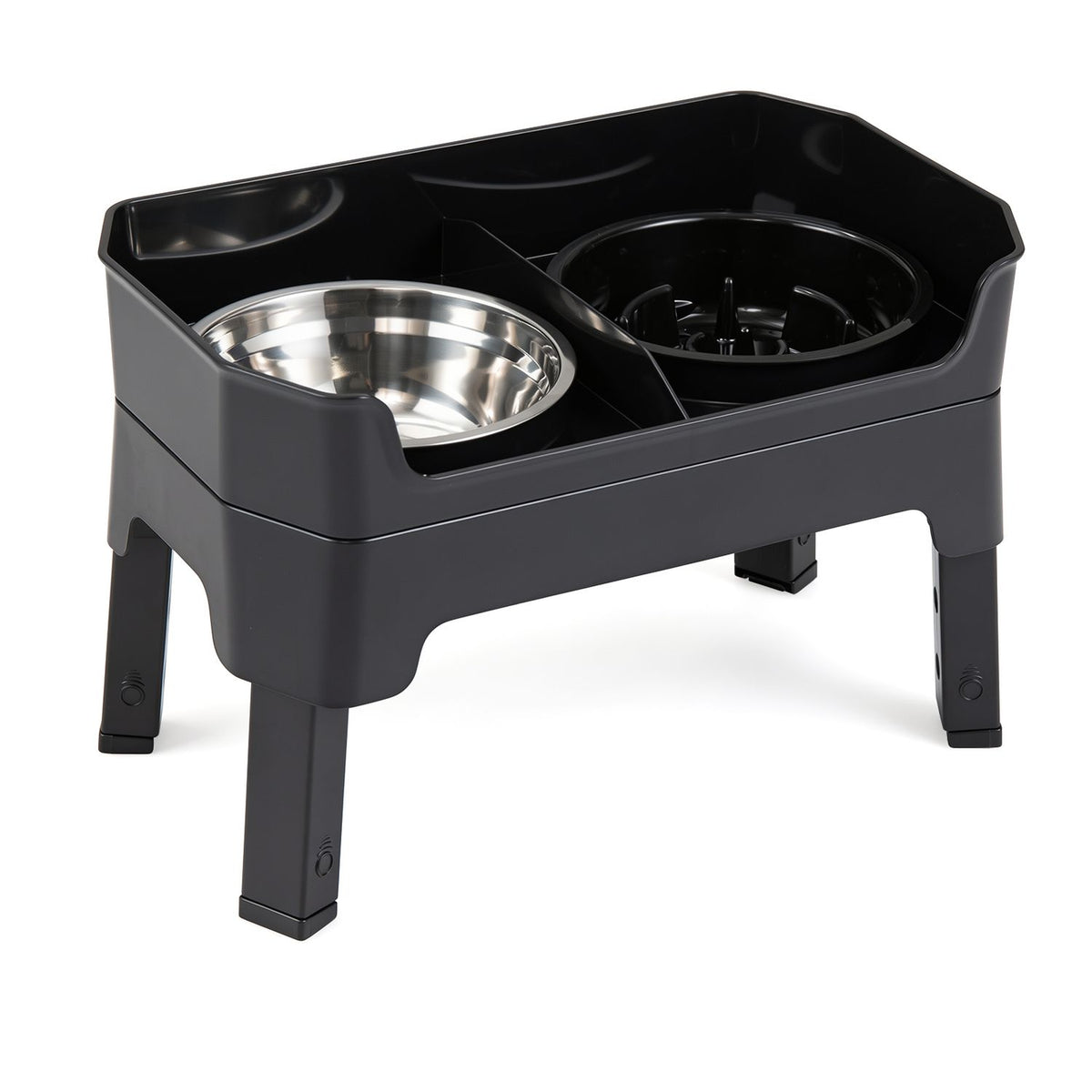 Mess Proof Elevated Dog Bowls with 4 Adjustable Heights with Licking Plate-Black