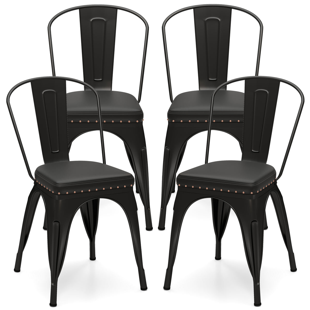 Stackable Metal Dining Chairs Set of 4 with Cushioned Seats