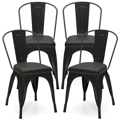 Stackable Metal Dining Chairs Set of 4 with Cushioned Seats