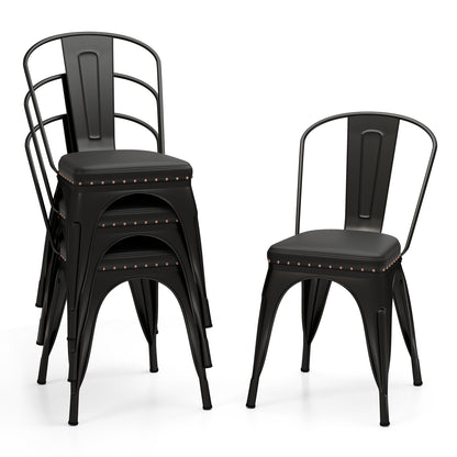 Stackable Metal Dining Chairs Set of 4 with Cushioned Seats