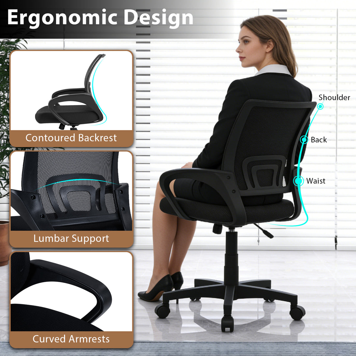 Mid-Back Mesh Office Chair with Lumbar Support