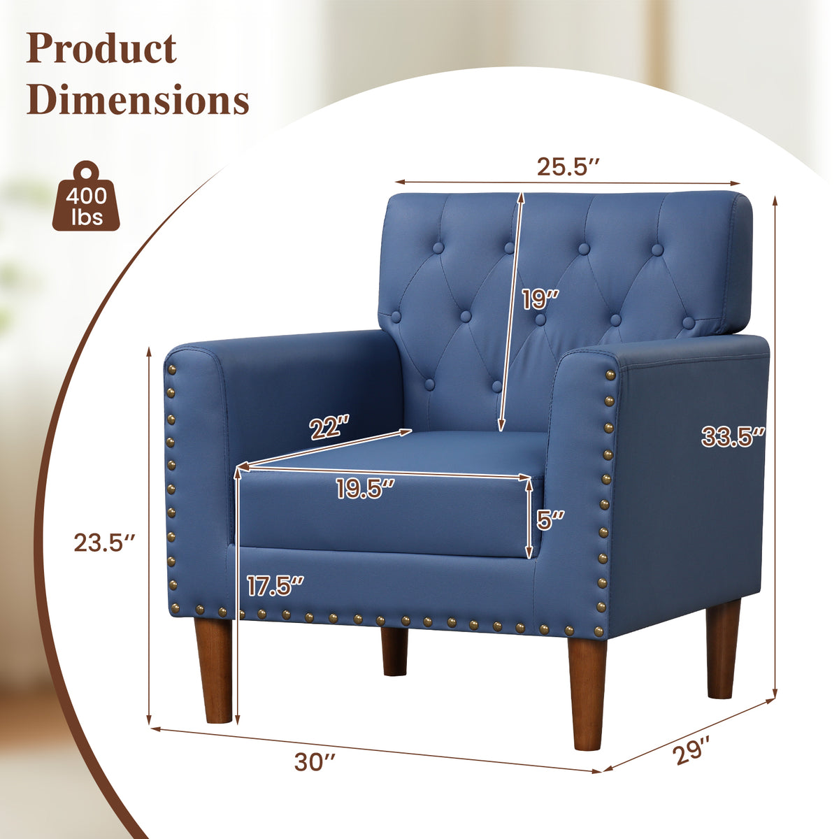 Mid Century Accent Chair with Button Tufted Back