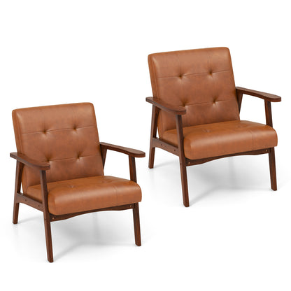 Mid Century Accent Chair with Tufted Leather Upholstery