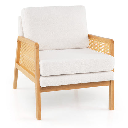 Mid Century Accent Chair with Rattan Arms and Cushion