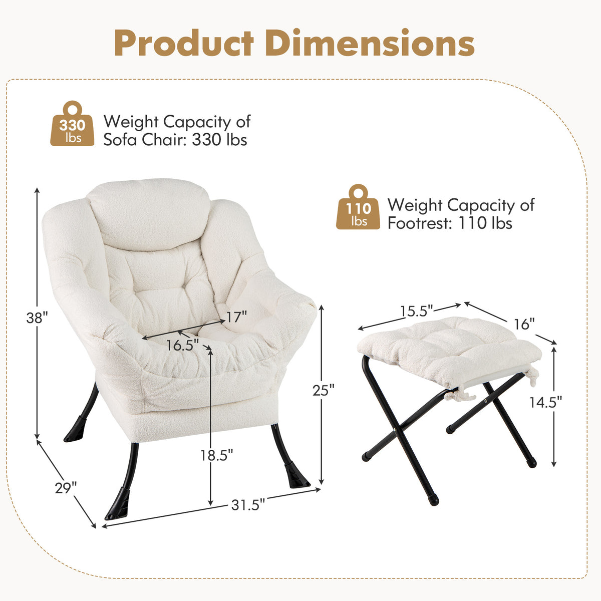 Accent Chair with Folding Footrest and Head Pillow