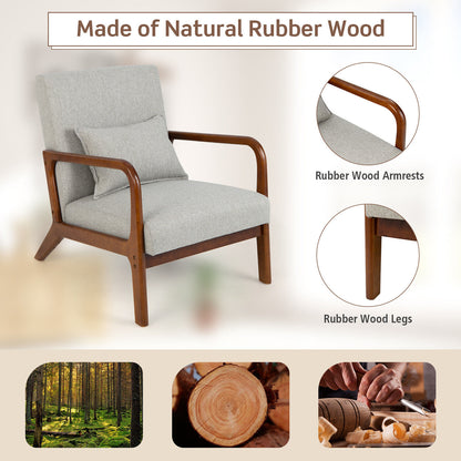 Accent Chair with Lumbar Pillow and Rubber Wood Frame