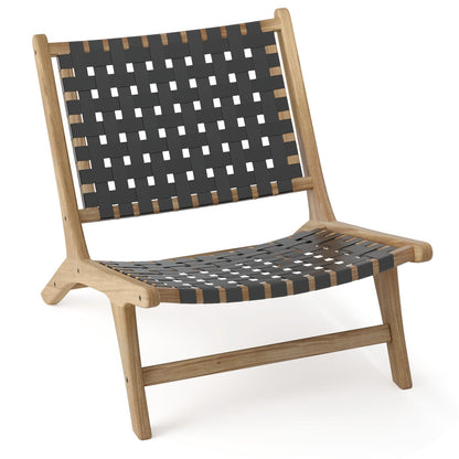 Modern Armless Teak Wood Lounge Chair with Nylon Woven Backrest and Seat