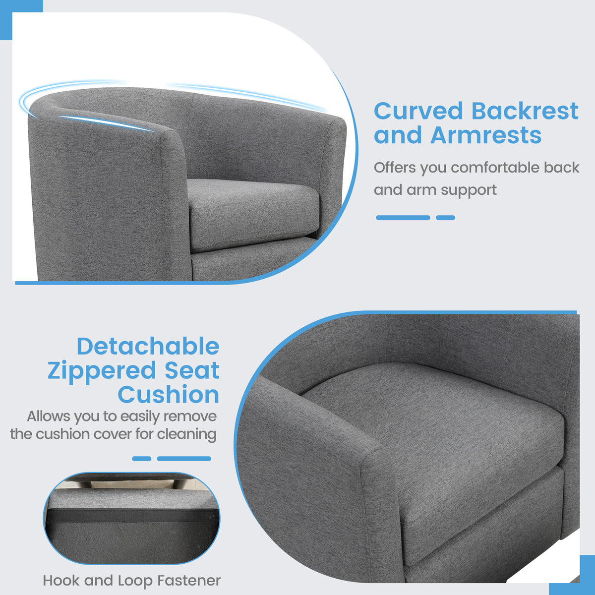 Swivel Accent Chair with Ottoman and Curved Backrest