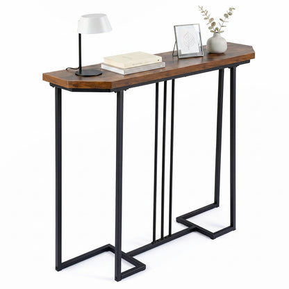Console Table with Metal Legs - Rustic Brown