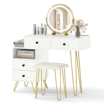 Vanity Table with LED Lighted Mirror and Storage Cabinet
