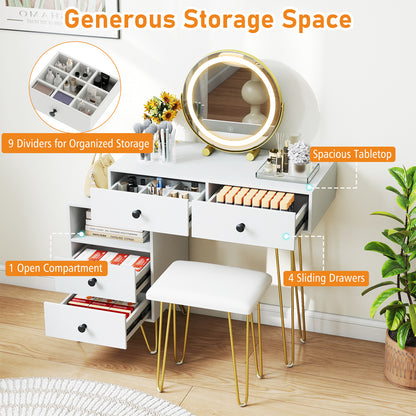 Vanity Table with LED Lighted Mirror and Storage Cabinet