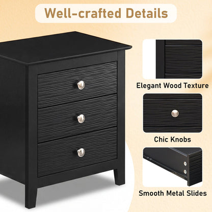 Modern Farmhouse 3-Drawer Night Stand with Wood Grain Accents for Bedroom