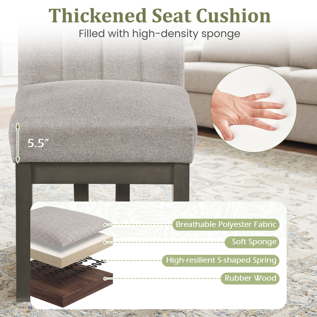 Upholstered Dining Chairs Set of 2 with Padded Seat