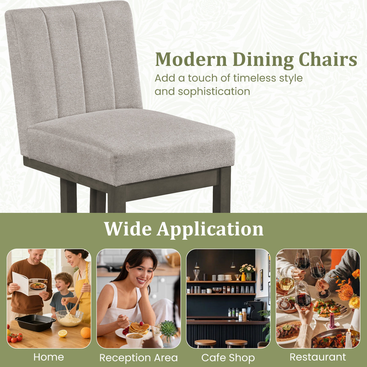 Upholstered Dining Chairs Set of 2 with Padded Seat