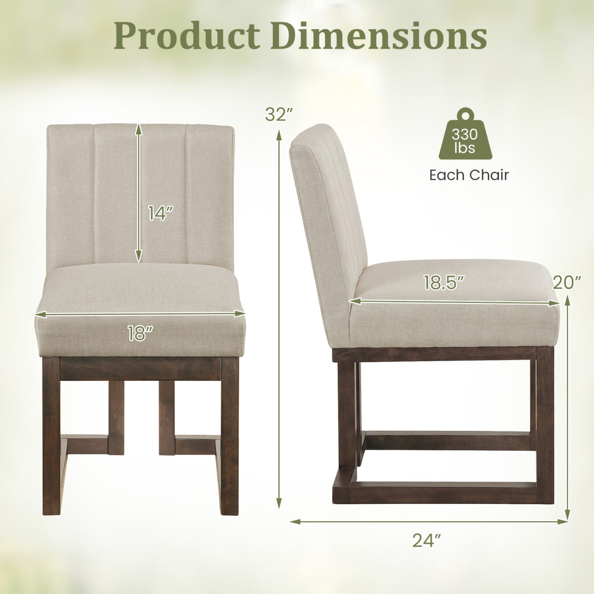 Upholstered Dining Chairs Set of 2 with Padded Seat