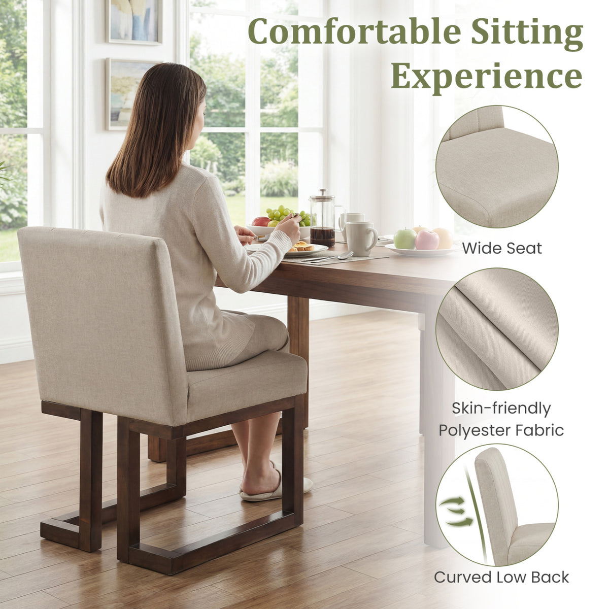 Upholstered Dining Chairs Set of 2 with Padded Seat