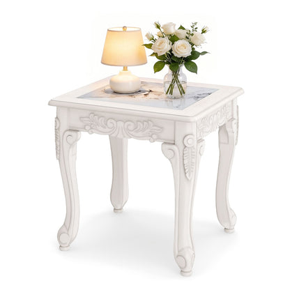 Modern Glass Coffee Table with Clear Tempered Top and Rubber Wood Base