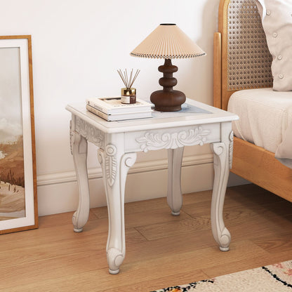 Modern Glass Coffee Table with Clear Tempered Top and Rubber Wood Base