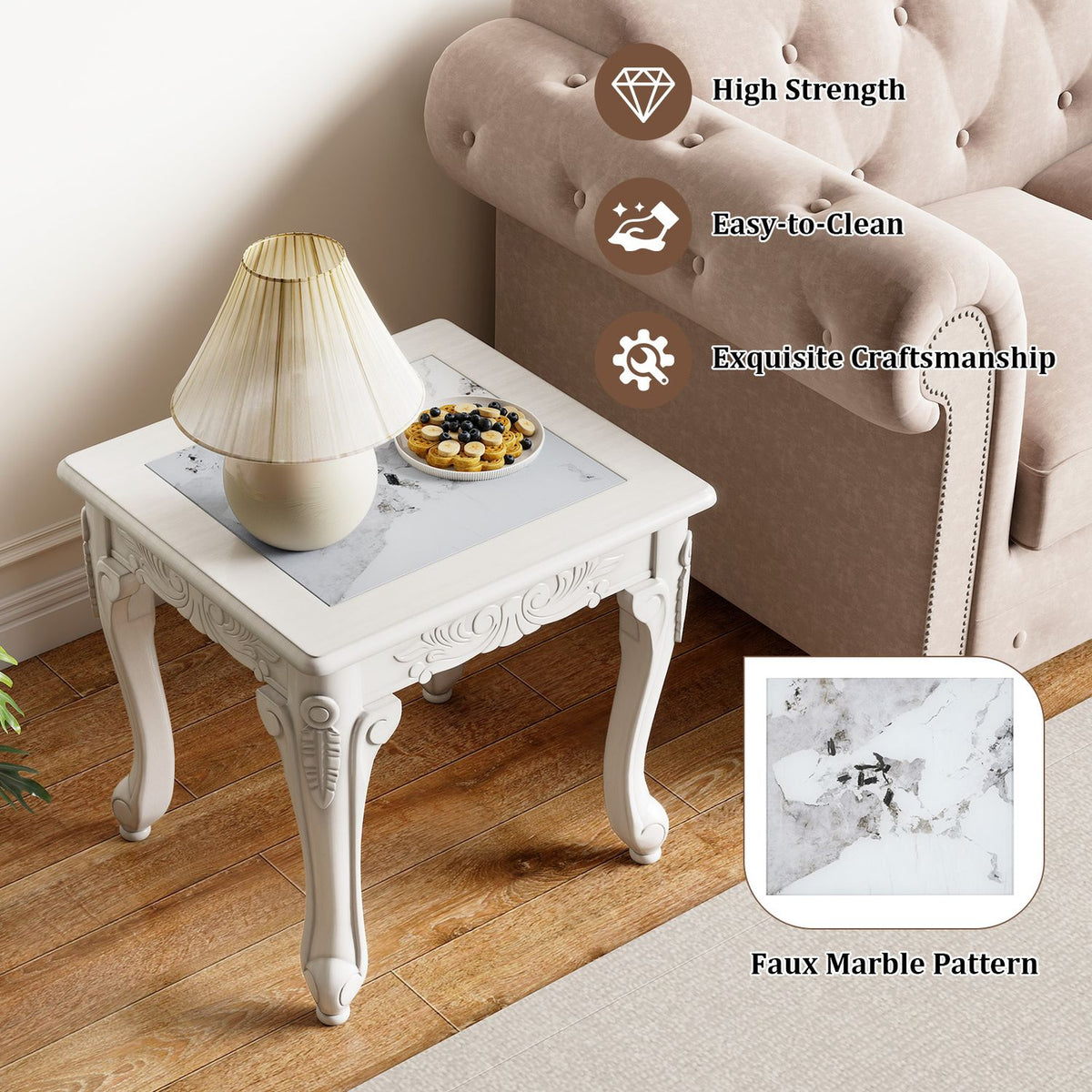Modern Glass Coffee Table with Clear Tempered Top and Rubber Wood Base