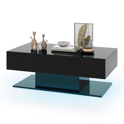Modern LED Coffee Table with 20 Color LED Lights and 2 Storage Drawers