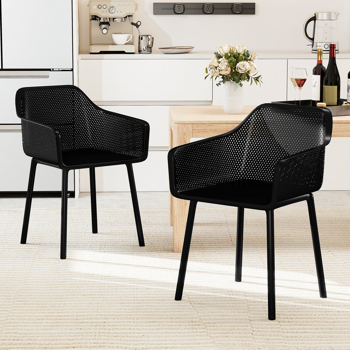 Dining Chairs Set of 2 with Mesh Backrest and Armrests