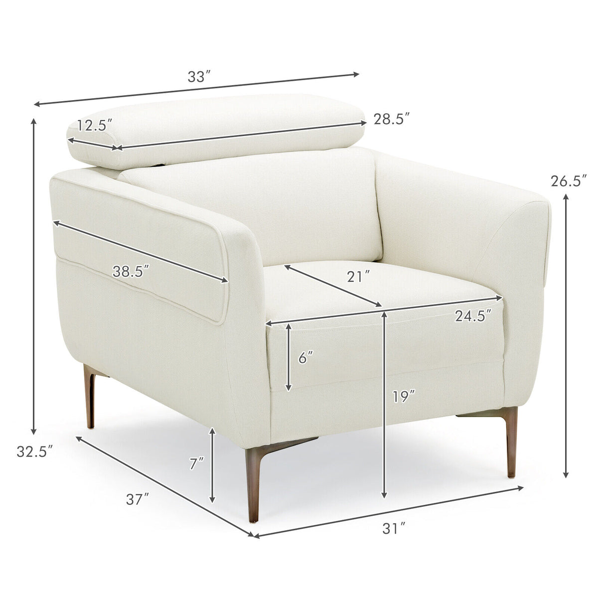 Upholstered Accent Chair with Adjustable Headrest