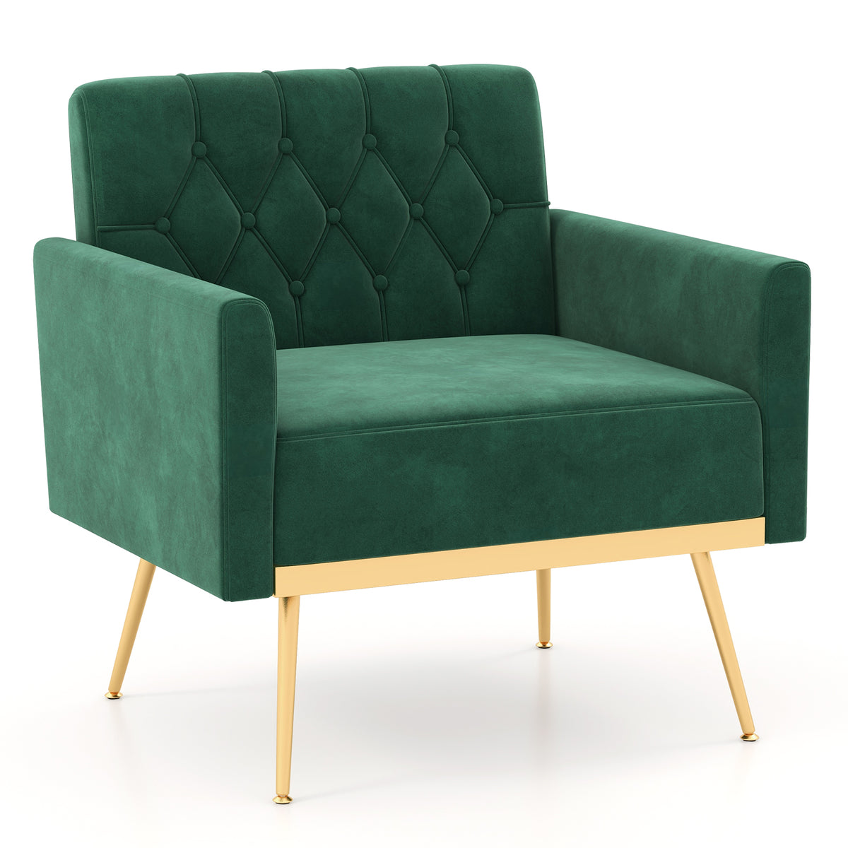 Velvet Accent Chair with Button Tufted Back & Gold Legs
