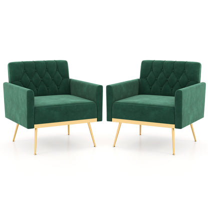Velvet Accent Chair with Button Tufted Back & Gold Legs