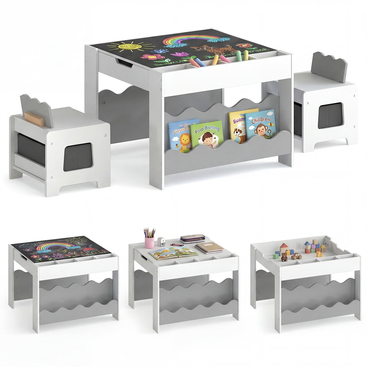 Kids Activity Table and Chair Set with Reversible Tabletop