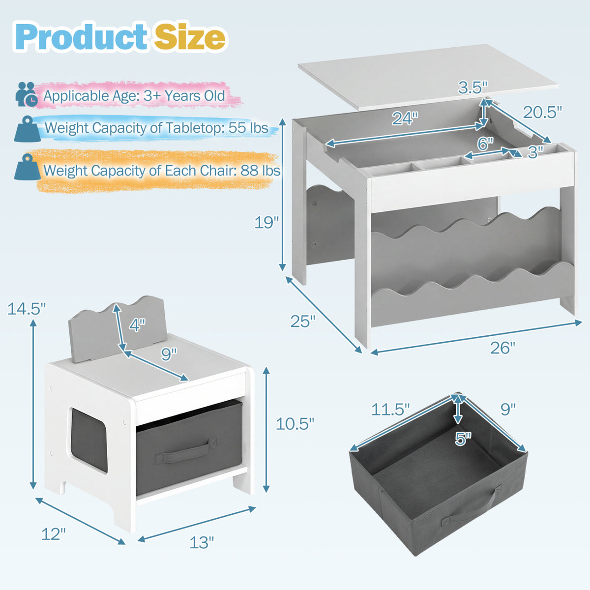 Kids Activity Table and Chair Set with Reversible Tabletop