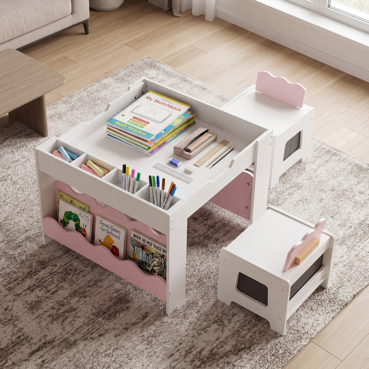 Kids Activity Table and Chair Set with Reversible Tabletop