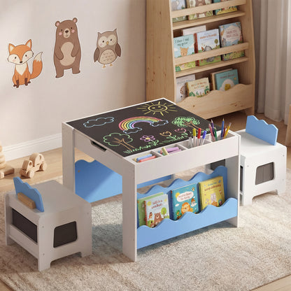 Kids Activity Table and Chair Set with Reversible Tabletop