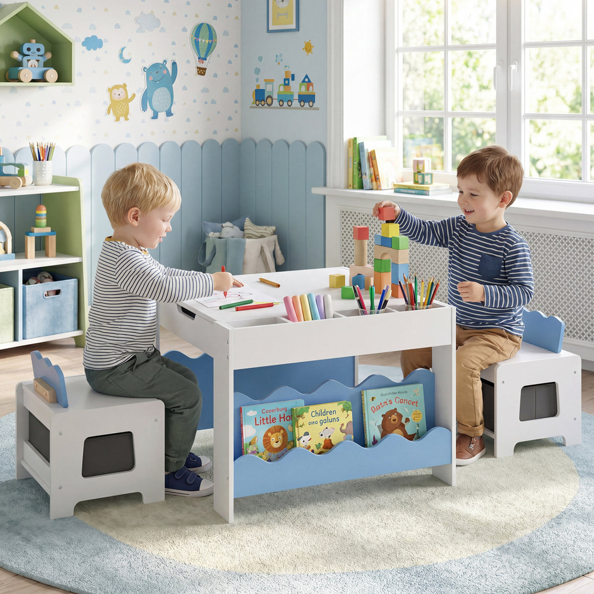 Kids Activity Table and Chair Set with Reversible Tabletop