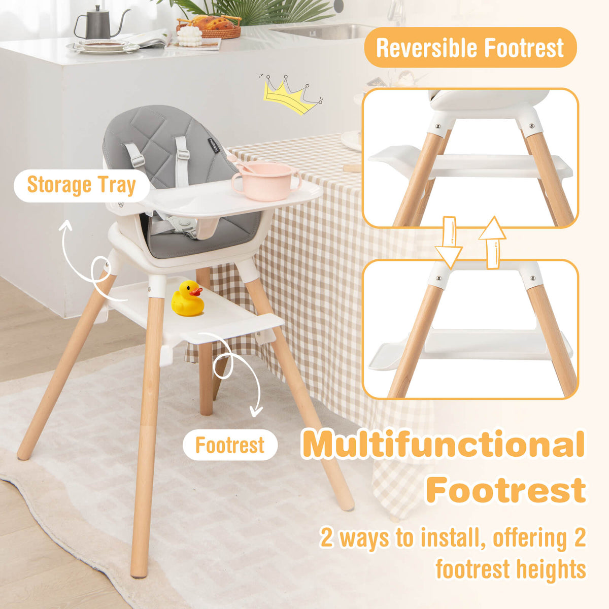 6-in-1 Convertible Baby High Chair with Removable Tray