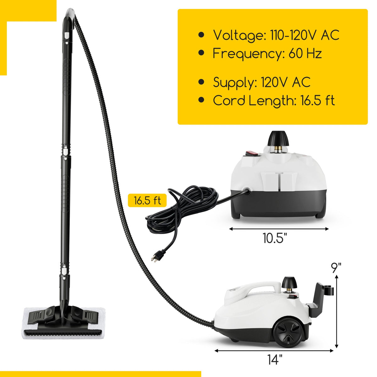 Multipurpose Steam Cleaner 1800W Portable Household Steamer with 61 oz Tank-Gray & White