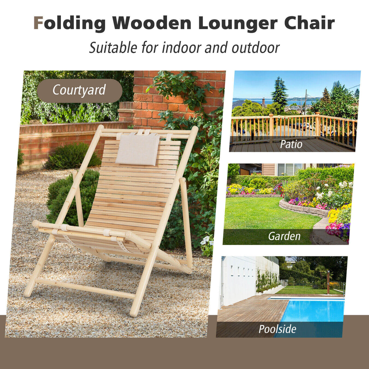 Fir Wood Lounge Chair with Adjustable Backrest