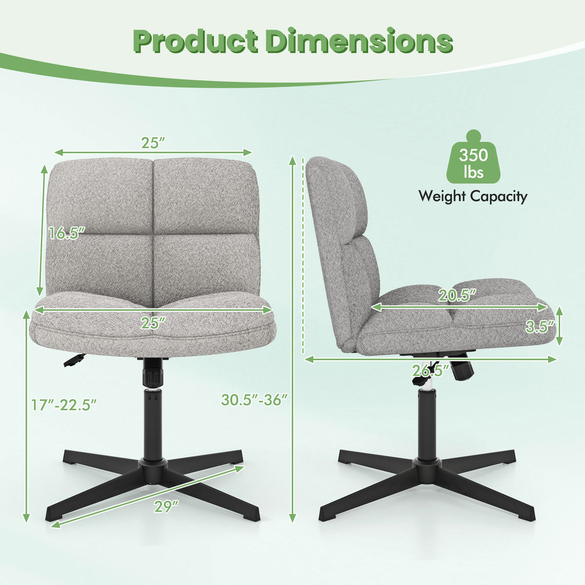 Armless Office Chair with Lamb Fleece & Adjustable Height