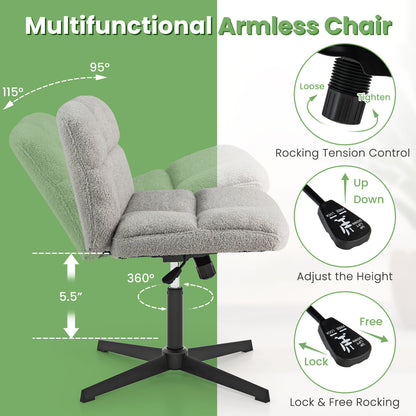 Armless Office Chair with Lamb Fleece & Adjustable Height
